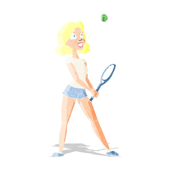 Dibujos animados mujer jugando tenis — Archivo Imágenes Vectoriales