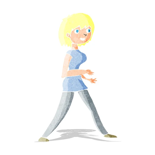 Mujer de dibujos animados caminando — Vector de stock