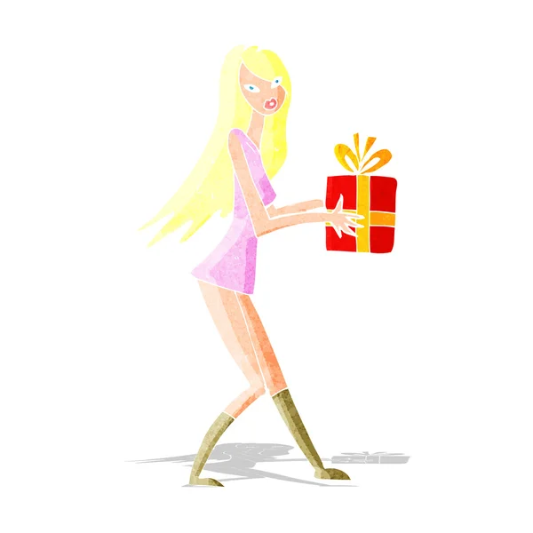 Cartoon fashion girl with present — Stock Vector