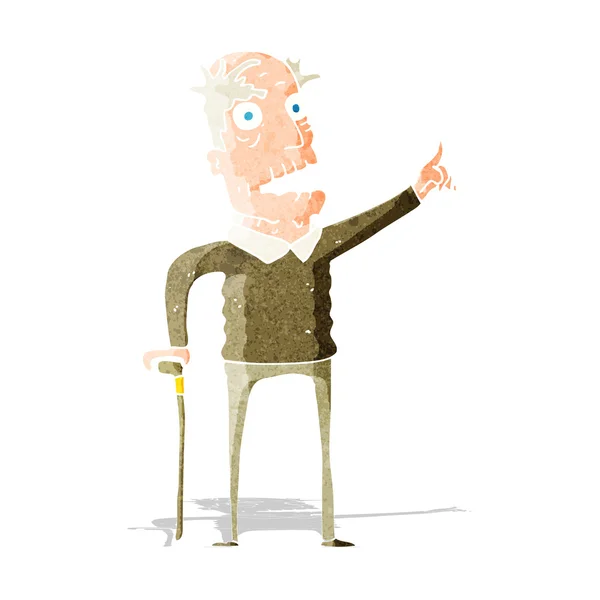 Cartoon old man with walking stick — Stock Vector