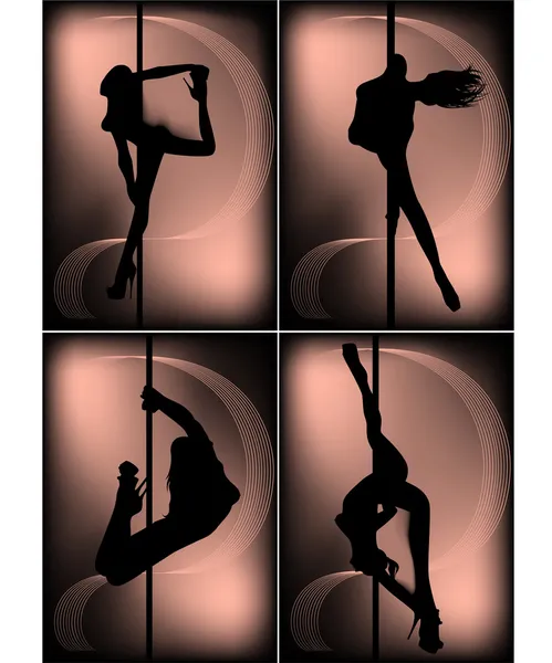 Lack silhouettes of dancing girls striptease — Stock Vector