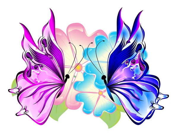 Pillangók, virágok — Stock Vector