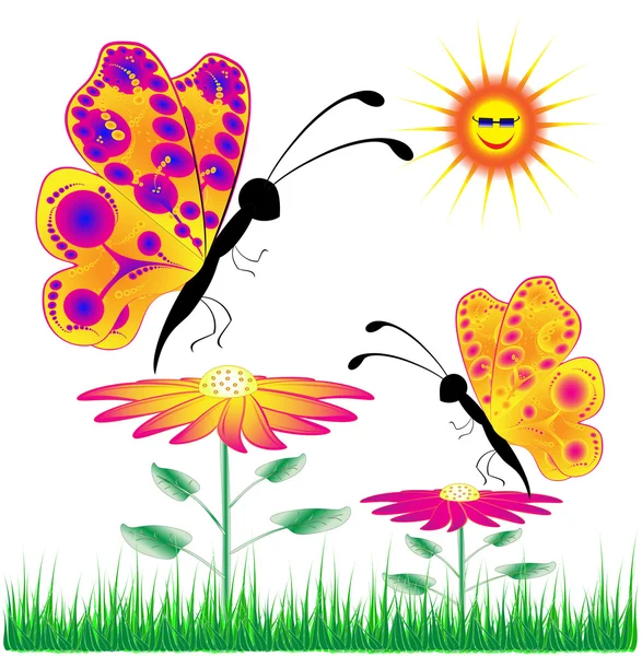 Бабочки на фоне цветка — стоковое фото