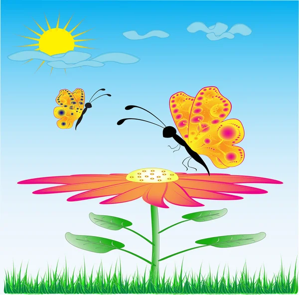 Motýli na pozadí květu — Stock fotografie