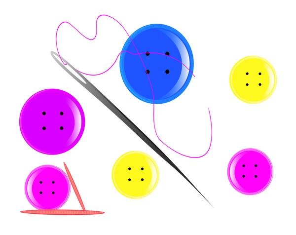Knopf in verschiedenen Farben mit einer Nadel — Stockfoto