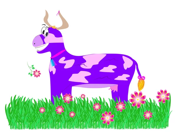 Fioletowa krowa na łące — Zdjęcie stockowe