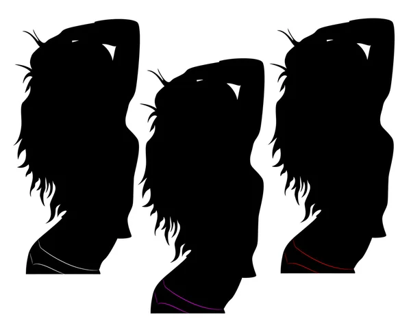 Černá silueta krásná dívka s dlouhými vlasy — Stock fotografie