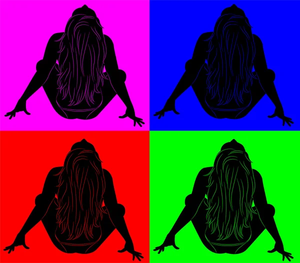 Silhouette of a girl with long hair who sits — Stock Photo, Image