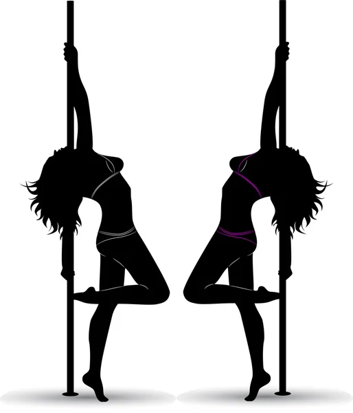 Black silhouette of a sexy girl dancing with a pole — Stock Photo, Image