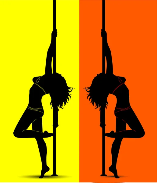 Black silhouette of a sexy girl dancing with a pole — Stock Photo, Image