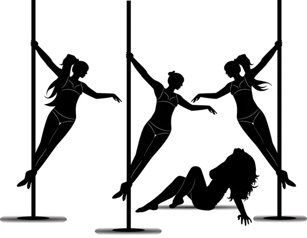 Black silhouette of a sexy girl dancing on a pole — Stock Photo, Image