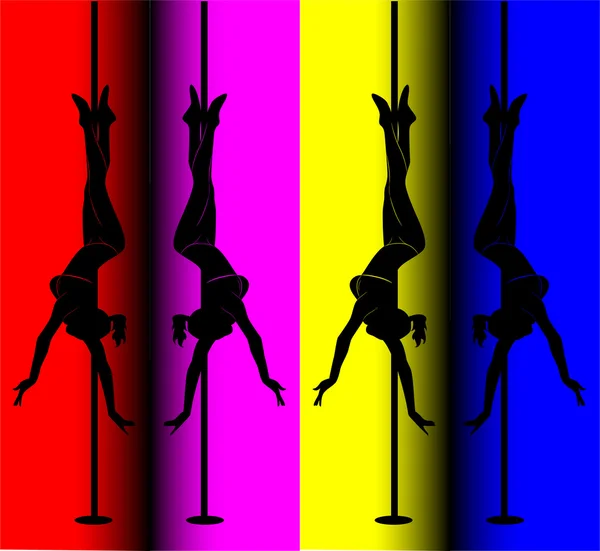 Black silhouette of a sexy girl dancing on a pole — Stock Photo, Image