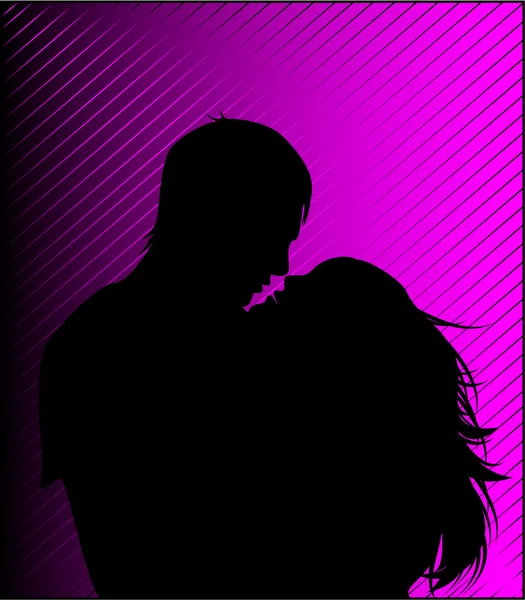 Black silhouette of a guy and girl kiss — Stock Photo, Image