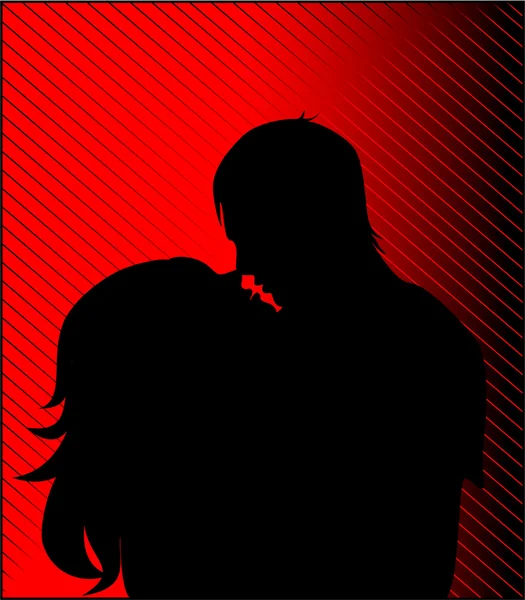 Silhouette noire d'un homme et fille baiser — Photo