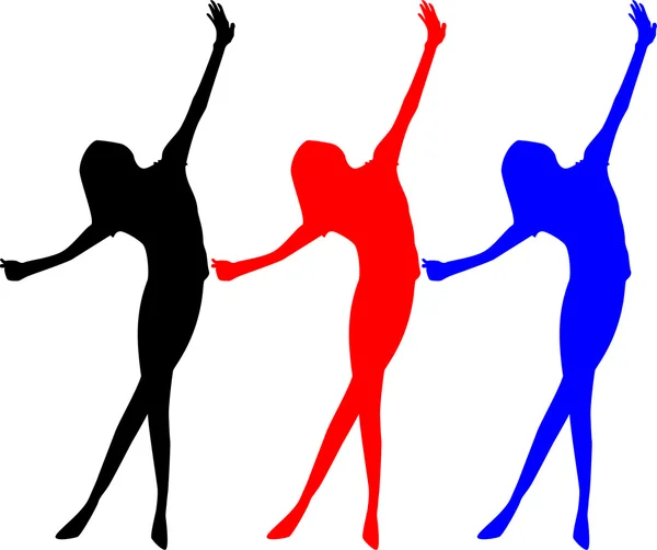 Silhouette of black, red and blue colors of a girl with raised hands — Stock Photo, Image