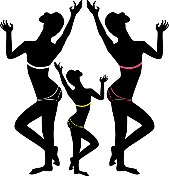 Black silhouettes of a girl in a bathing suit — Stock Photo, Image