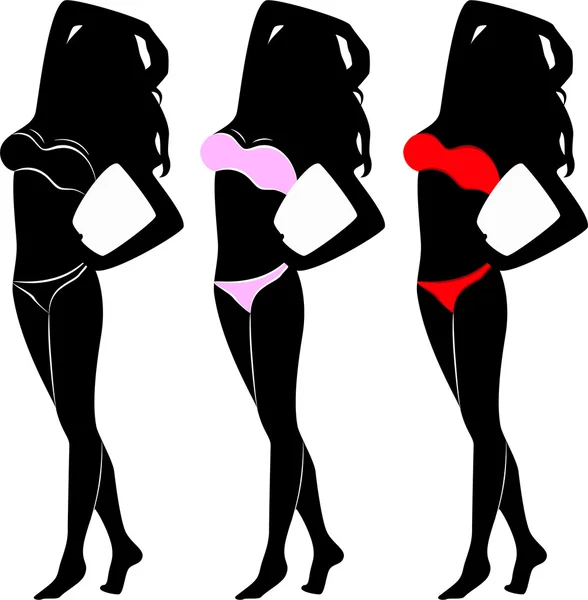 Black silhouette of beautiful sexy women in bathing suit — Stock Photo, Image