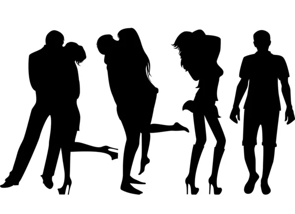 Set of black silhouettes of couples, a guy and a girl — Stock Photo, Image