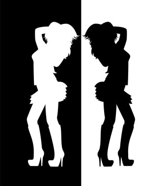 siyah seksi bir kız ile bir kutup dans silüeti
