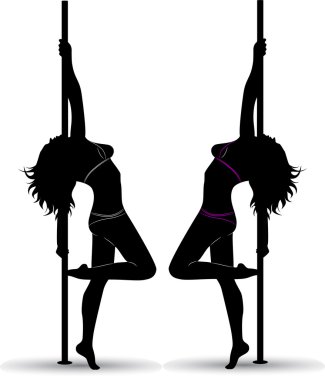 Black silhouette of a sexy girl dancing with a pole clipart