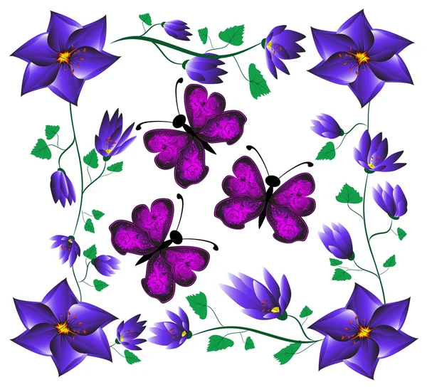 Motýli na květiny — Stockový vektor