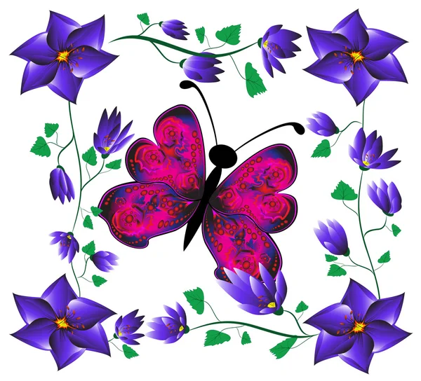 Butterfly on flowers — Stock Vector