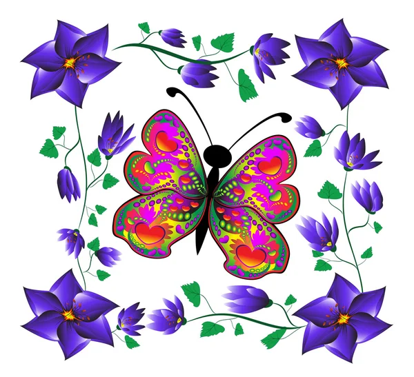 Butterfly on flowers — Stock Vector