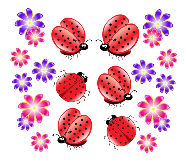 Ladybugs and flowers — Stock Vector