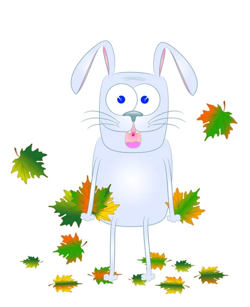 Rabbit with maple leaves — Stock Vector