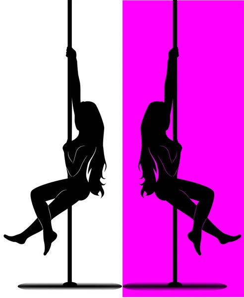 Black silhouette of a sexy girl dancing with a pole — Stock Vector