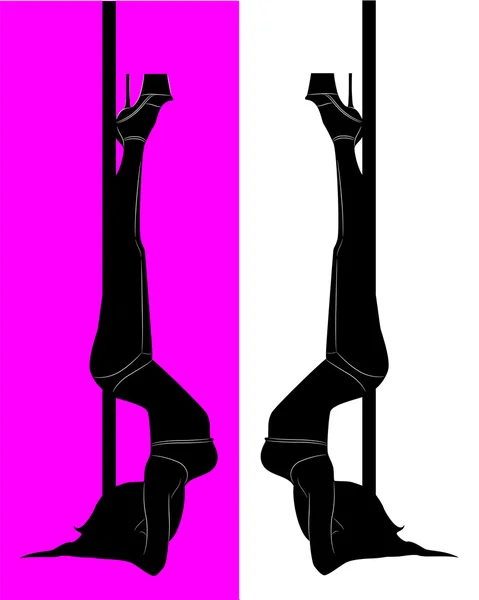 一个性感的女孩和一根杆跳舞的黑色剪影 — 图库矢量图片