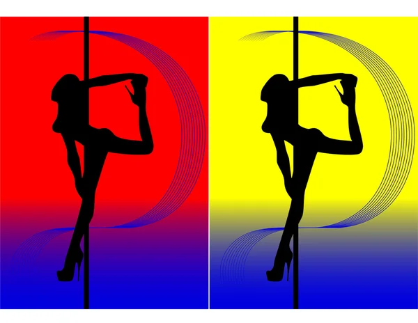 Set of black silhouettes of dancing girls striptease — Stock Vector