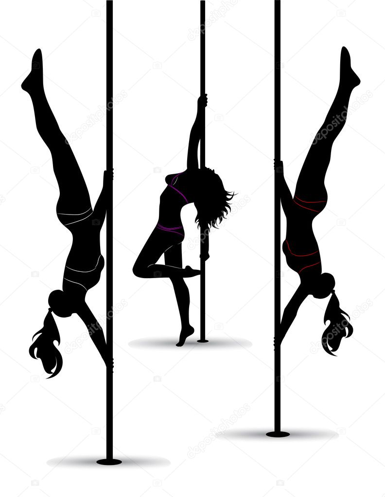 Set of black silhouettes of dancing girls striptease