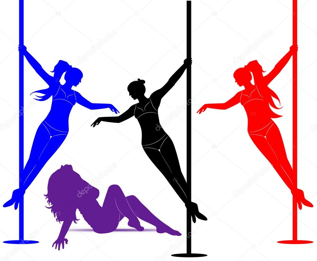 Silhouette of a sexy girl dancing on a pole