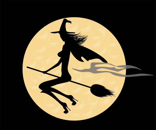 Black silhouette of a witch on a broom — Stock Photo, Image