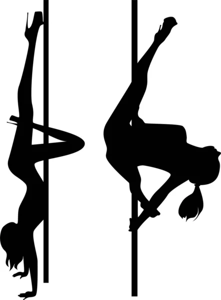 Kızlar striptiz dans siyah siluetler kümesi — Stok fotoğraf