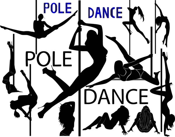 Set of black silhouettes of dancing girls striptease — Stock Photo, Image