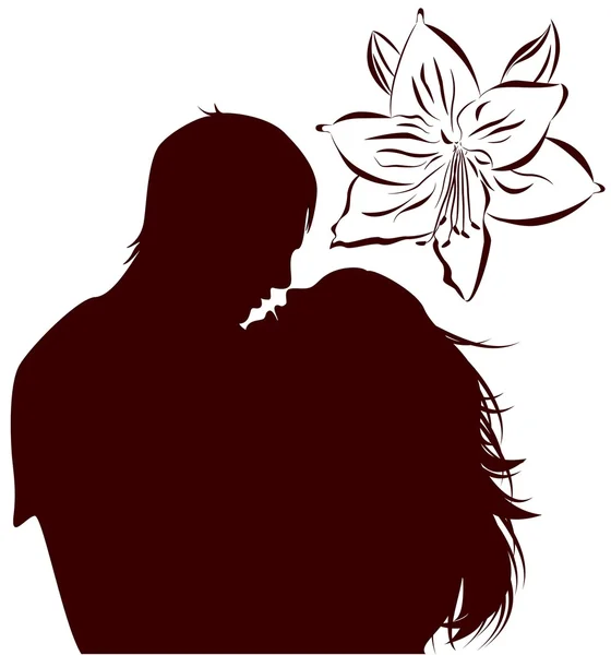 Black silhouette of a guy and girl kiss — Stock Photo, Image