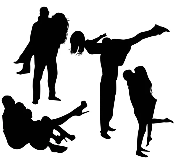 Ensemble de silhouettes noires de couples, un mec et une fille — Image vectorielle