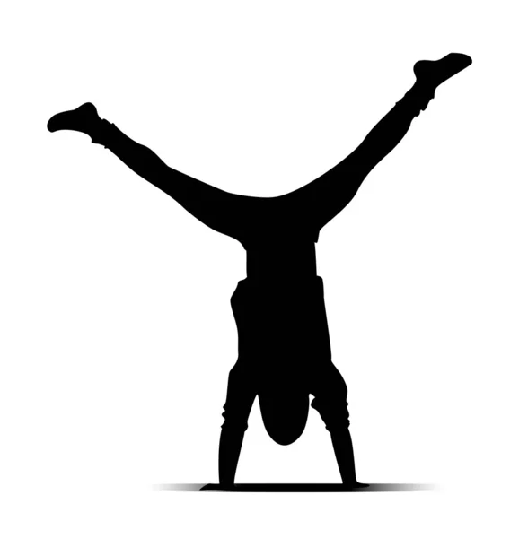 Black silhouette of a guy dancing break dance — Stock Vector