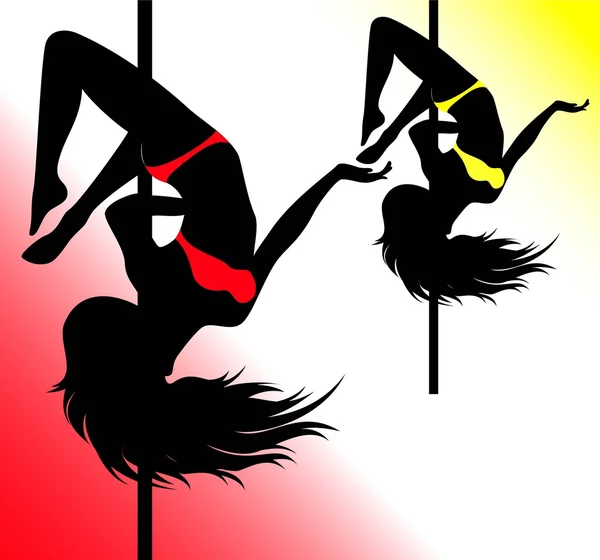 Black silhouette of a sexy girl dancing on a pole — Stock Vector