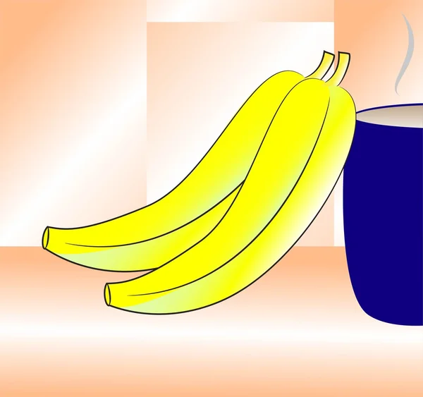 Plátanos y taza azul —  Fotos de Stock