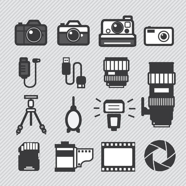 Photography camera lens and accessories — Stock Vector