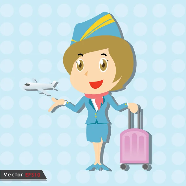 güzel hostes mavi üniforma ve küçük uçak ile