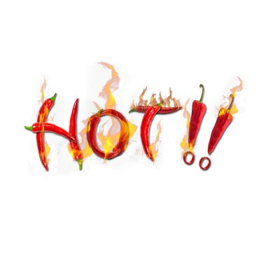 Text of red hot chili pepper burns clipart