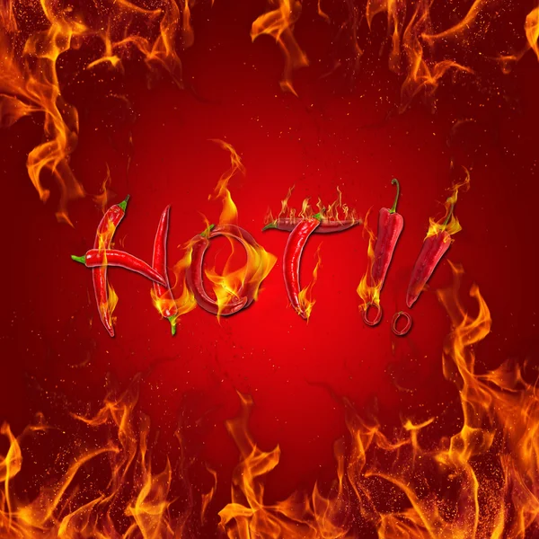 Text red hot chili Pepper oheň hoří — Stock fotografie