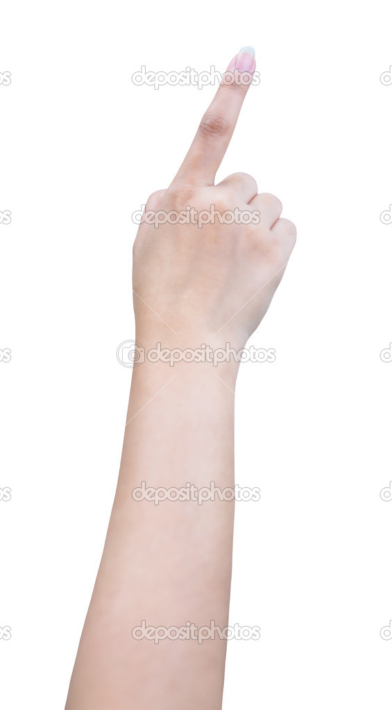 Isolated female hand touching or pointing to something with clipping path