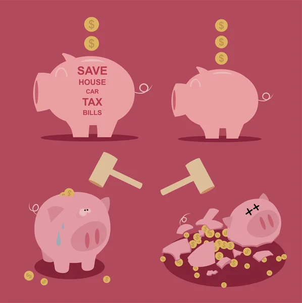 Set piggy bank geld vector opslaan — Stockvector