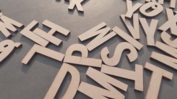 Произведения Искусства Word Wooden Cube Alphabet Letters Top View Rustic — стоковое видео