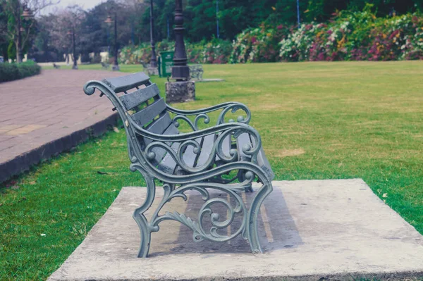 Side View Garden Chair Outdoors Next Footpath Road Green Grass — Stockfoto
